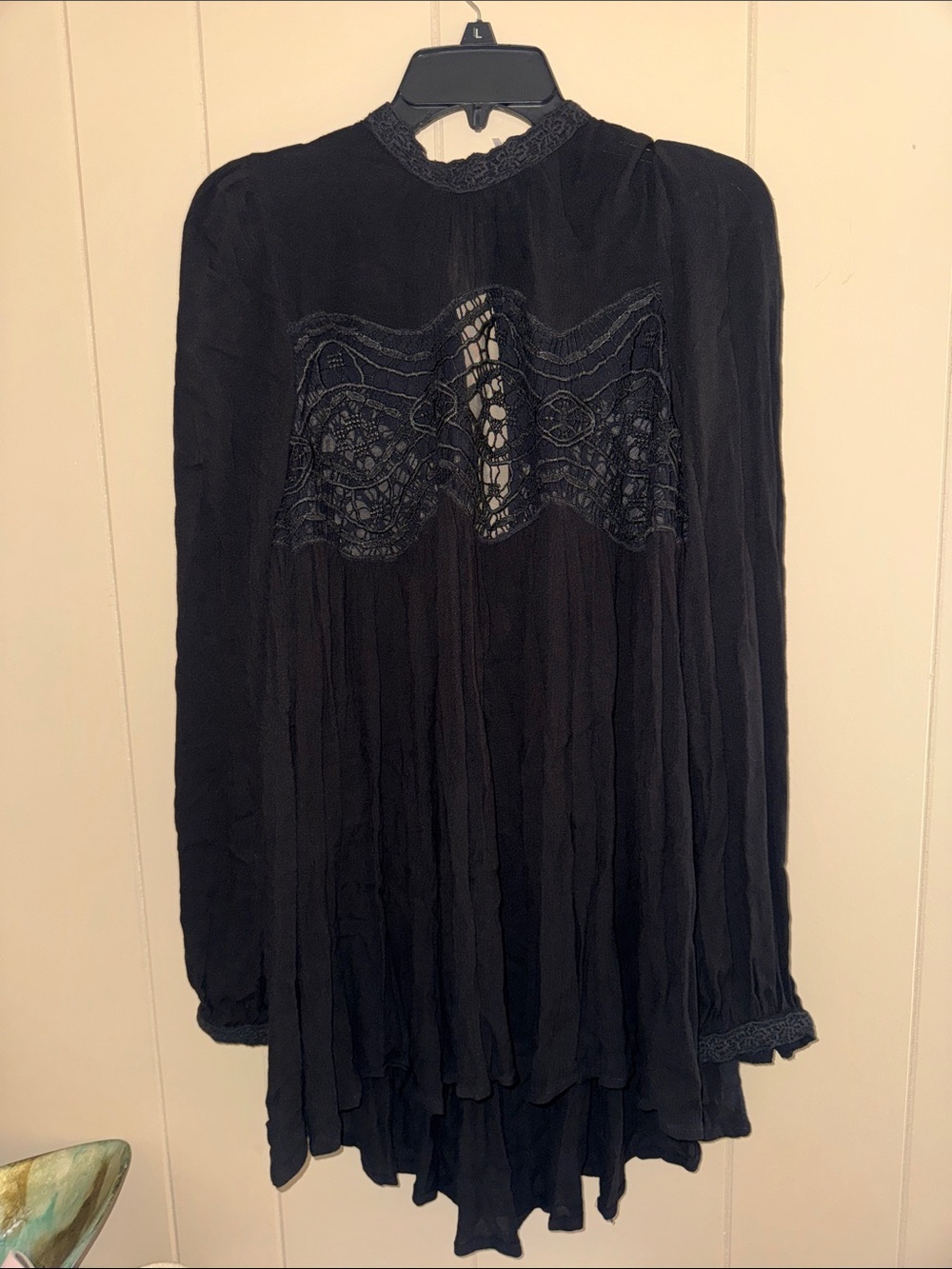 Free People Black Lace Dahlia Long Sleeve Dress